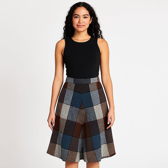 Vintage Plaid A-Line Skirt in Blue and Brown Size XS - Picture 1 of 5